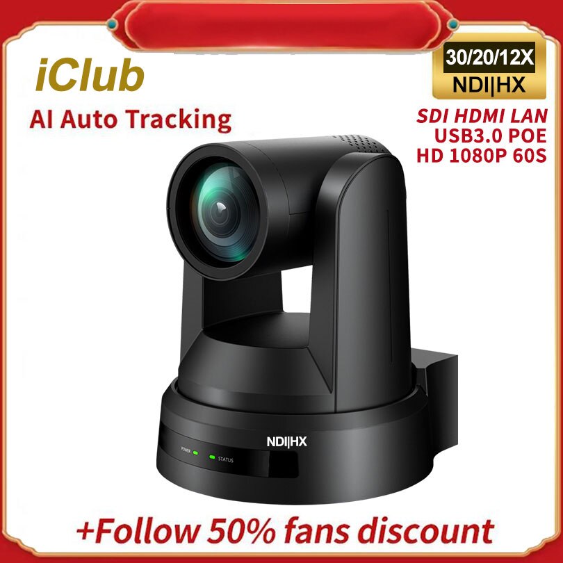 Iclub-T300N AI ڵ  NDI 30X 20X 12X POE PTZ ȸ ī޶, HD1080P 60S 3G-SDI HDMI IP USB3.0 Ʃ ̺ Ʈ